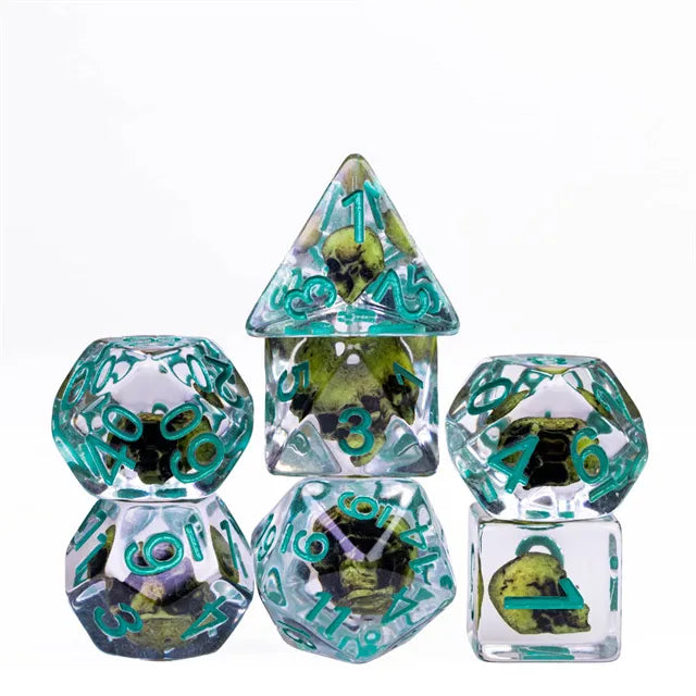 Yellow Skull 7pc Dice Set Inked in Teal